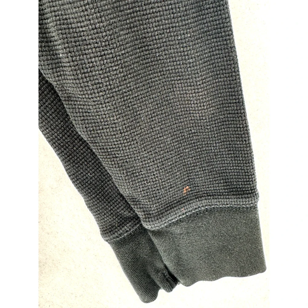Hotel Punk Upcycled Black Waffle Henley Long Sleeve Shirt Sz XL